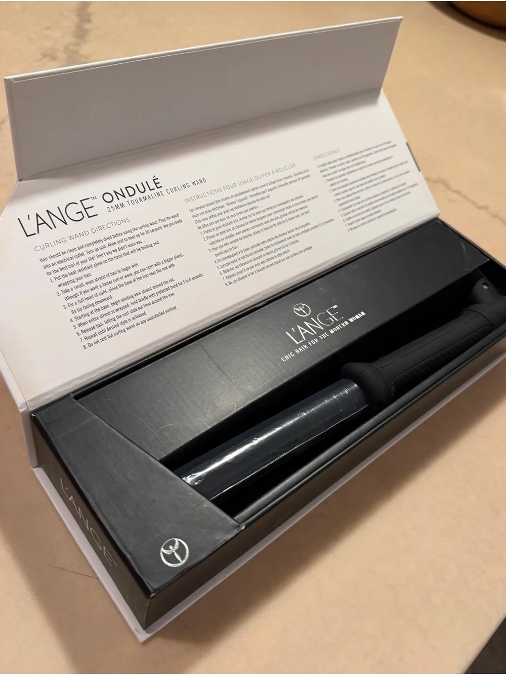 L'ANGE Ondule 25mm Tourmaline Curling Wand in Black